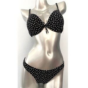 Victoria's Secret Swim Suit Black Dot Fabulous Top Itsy Bikini Bottom Set 38D L